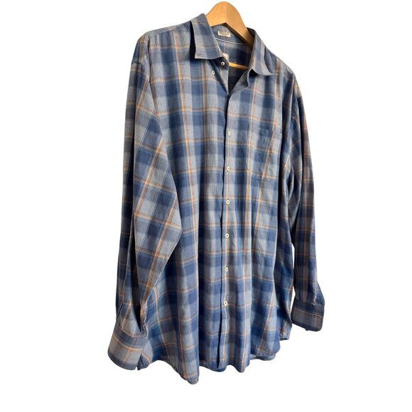 Peter Miller Men’s Button Up Dress Shirt Size XXL Wool Blend GUC Blue Plaid - Picture 7 of 7